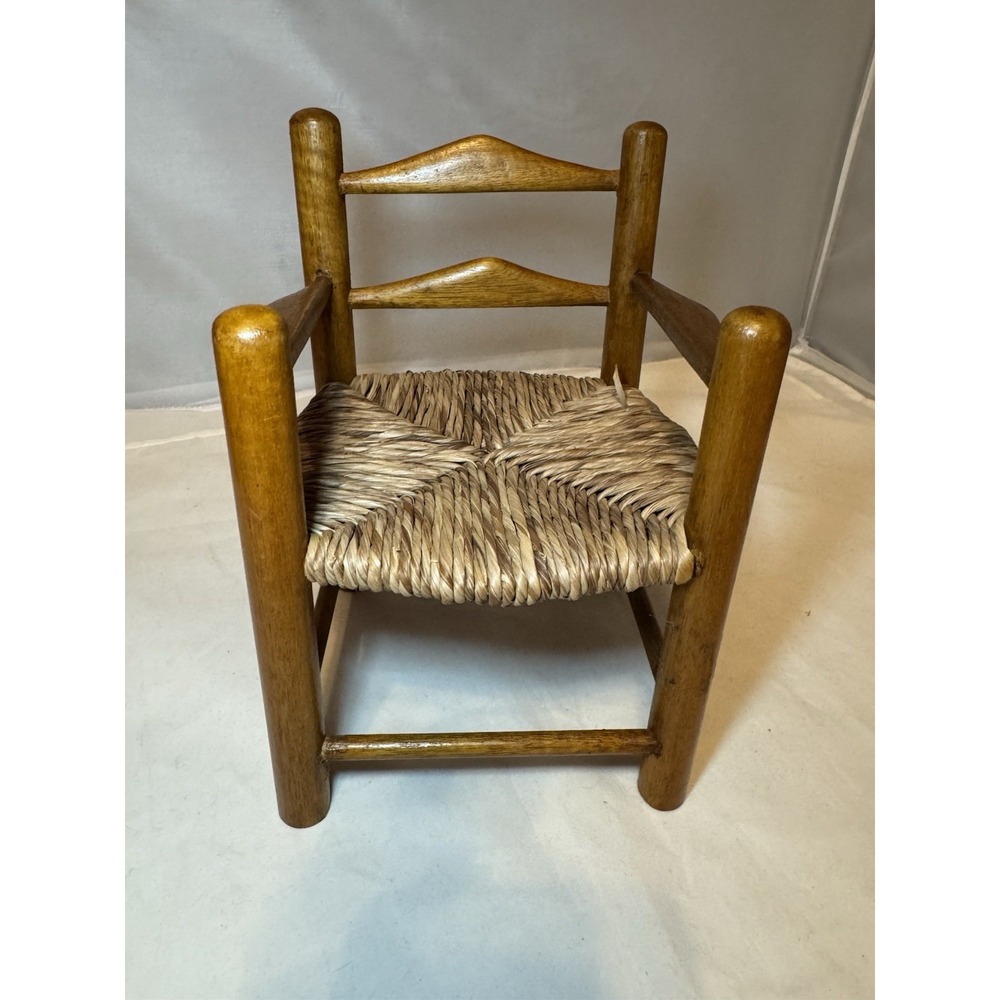 Vintage Wooden Ladder Back‎ Wicker Seat Doll Chair Woven  Furniture Display
